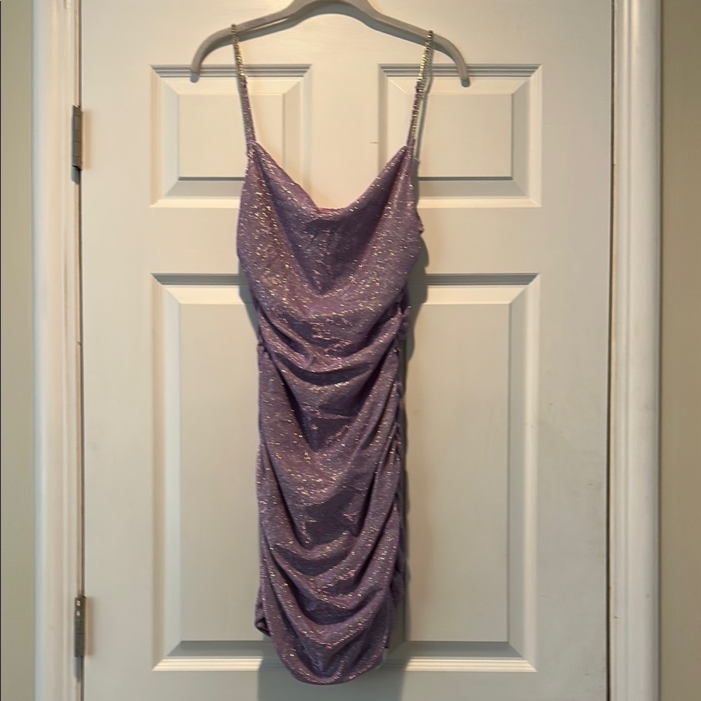 Purple Ruched Spaghetti Strap Mini Dress